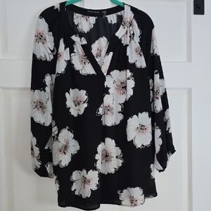 Elegant Black and White Floral Blouse